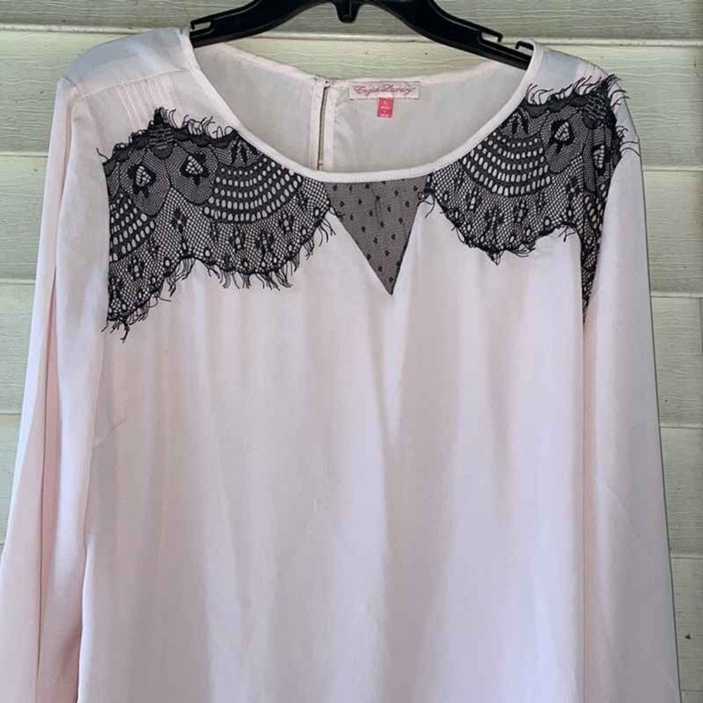 Elegant Pink Blouse with Black Lace Detail